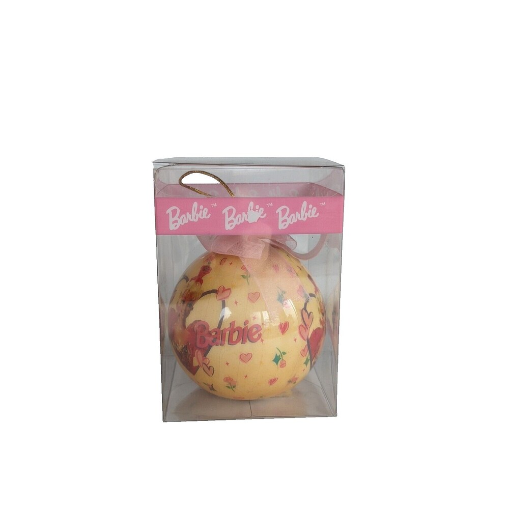 Vintage 1996 Matrix Barbie Doll Ornament Pink Hearts Christmas‎ 3" Decoupage